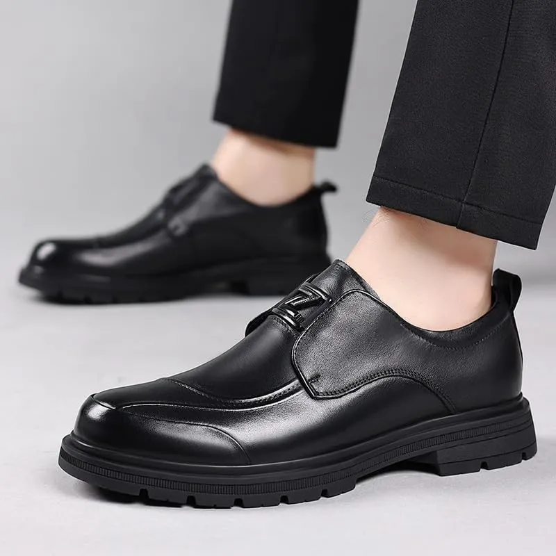 Men's Genuine Leather Platform Slip-On Oxfords Men Handmade Leather Modern Classic Lined Perforated Dress Shoes