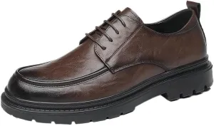 Men's Genuine Leather Platform Slip-On Oxfords Office Working Derby Shoes Business Formal Wedding Party Shoes