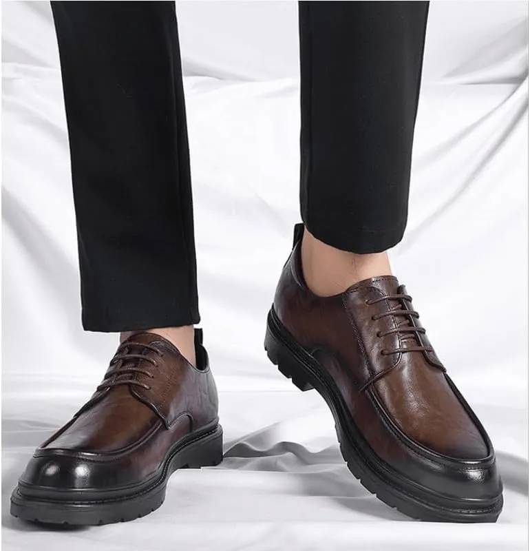 Men's Genuine Leather Platform Slip-On Oxfords Office Working Derby Shoes Business Formal Wedding Party Shoes