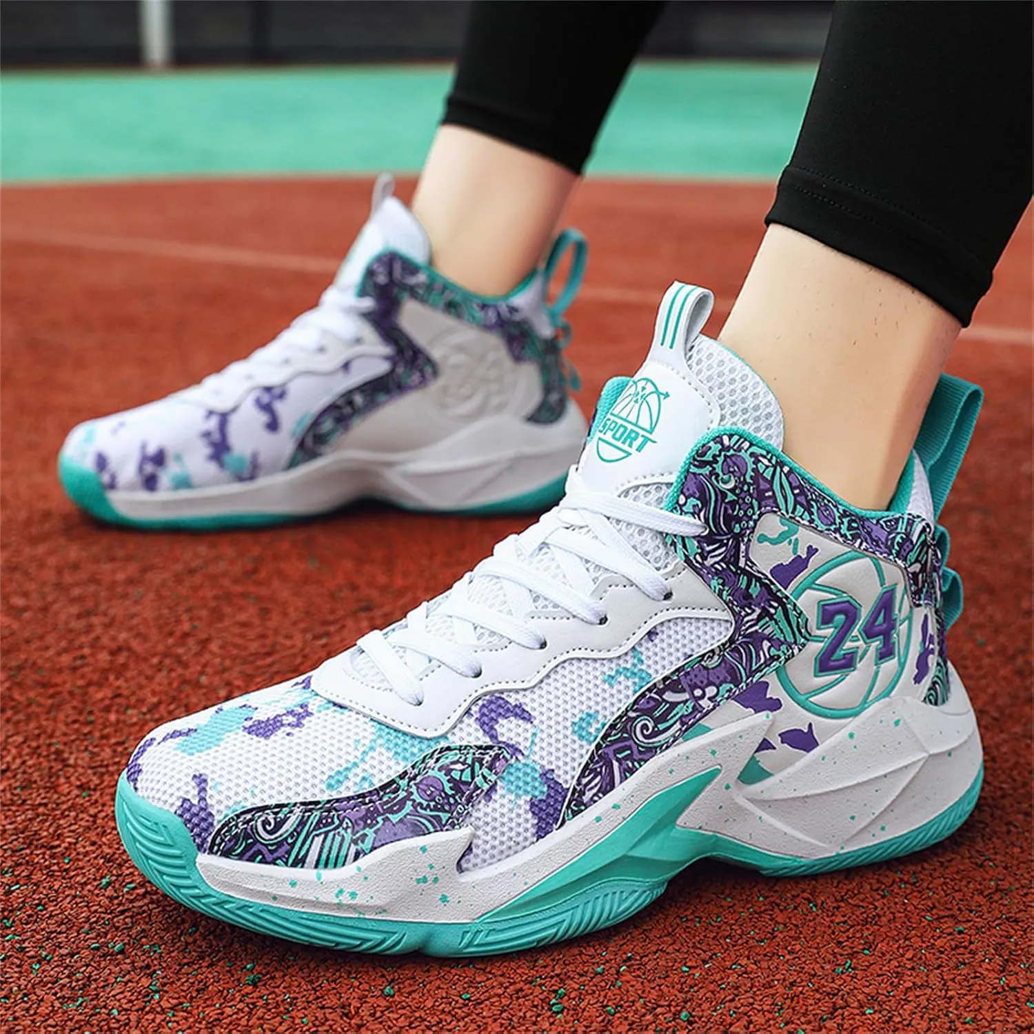 Mens Graffiti High Top Basketball Shoes Lightweight Breathable Sports Sneakers for Workout Gym Tennis Walking Running Shoes