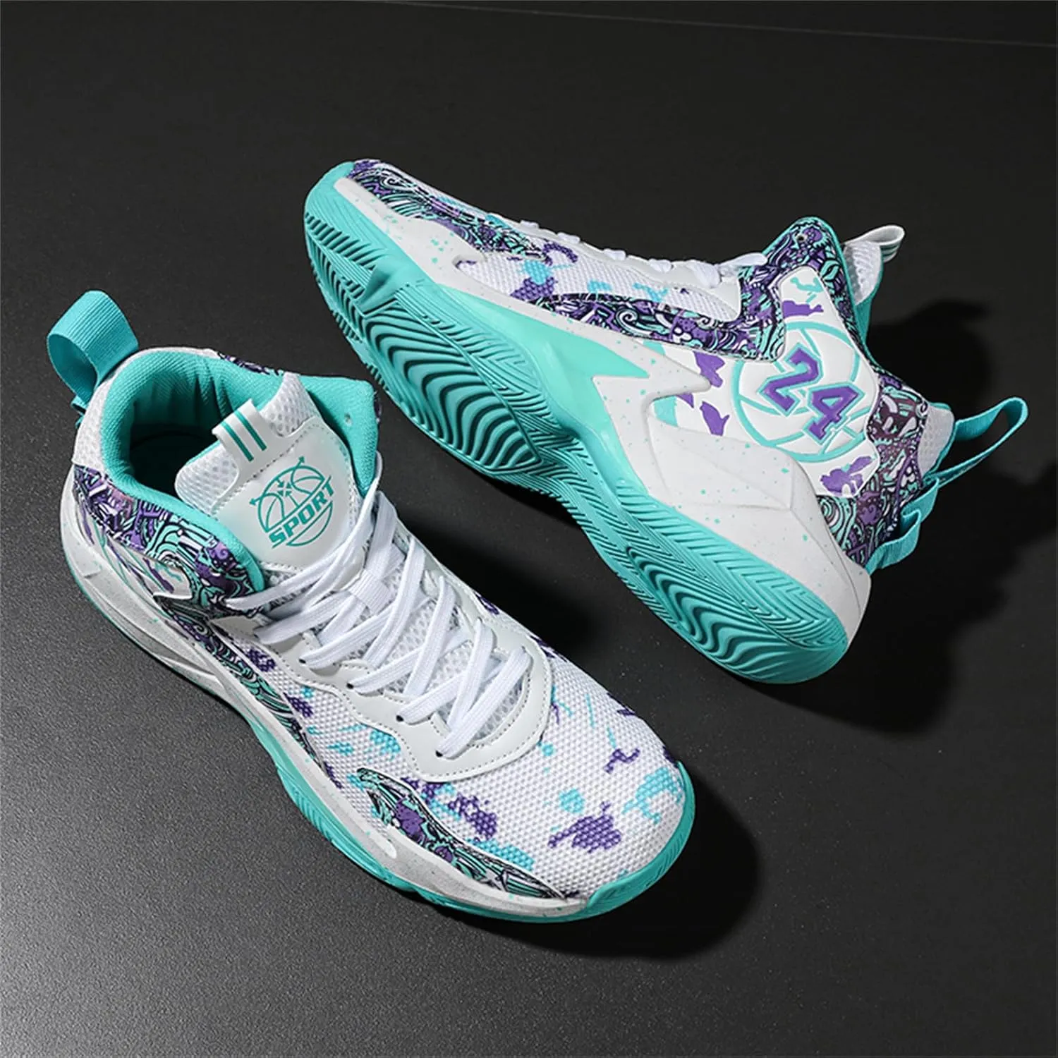 Mens Graffiti High Top Basketball Shoes Lightweight Breathable Sports Sneakers for Workout Gym Tennis Walking Running Shoes