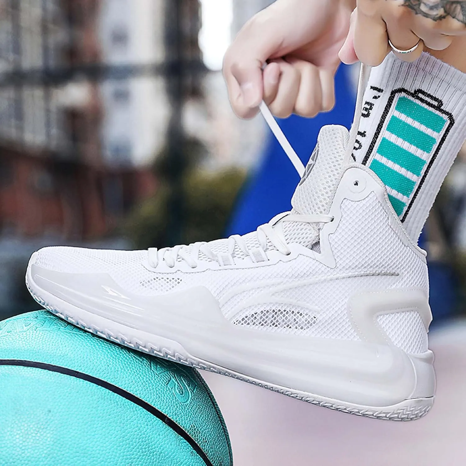Men's High Top Basketball Shoes, Indoor or Court Outdoor Teenage Basketball Sneakers Anti-Slip Breathable Women's Tennis Running Trainers Fashion Sports Men and Women's Shoes