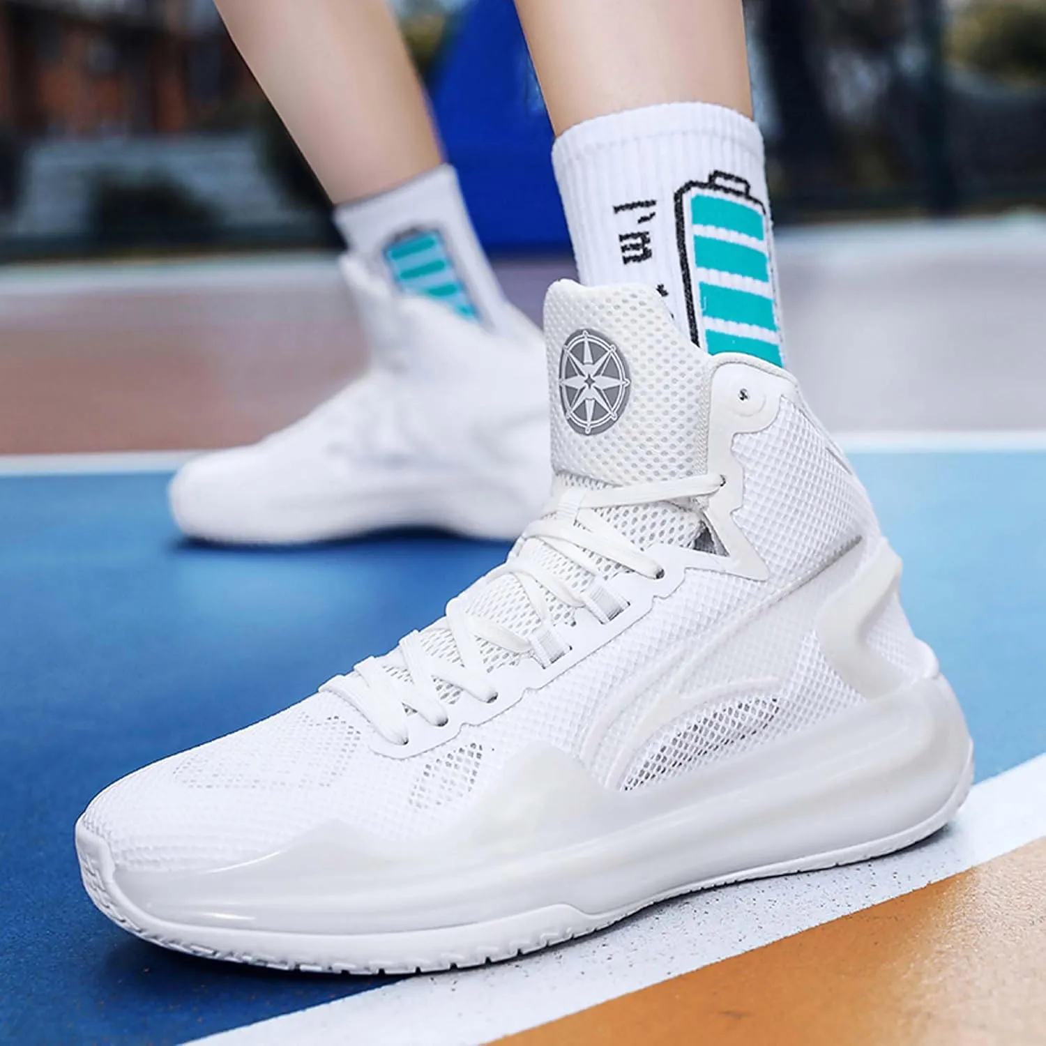 Men's High Top Basketball Shoes, Indoor or Court Outdoor Teenage Basketball Sneakers Anti-Slip Breathable Women's Tennis Running Trainers Fashion Sports Men and Women's Shoes