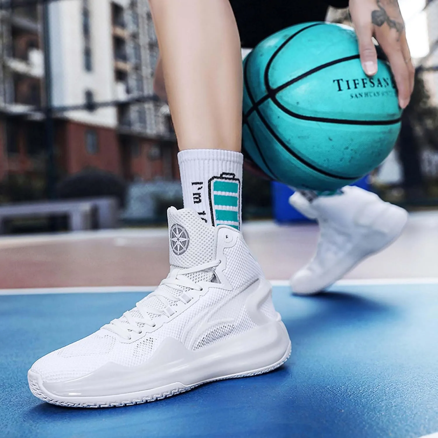 Men's High Top Basketball Shoes, Indoor or Court Outdoor Teenage Basketball Sneakers Anti-Slip Breathable Women's Tennis Running Trainers Fashion Sports Men and Women's Shoes