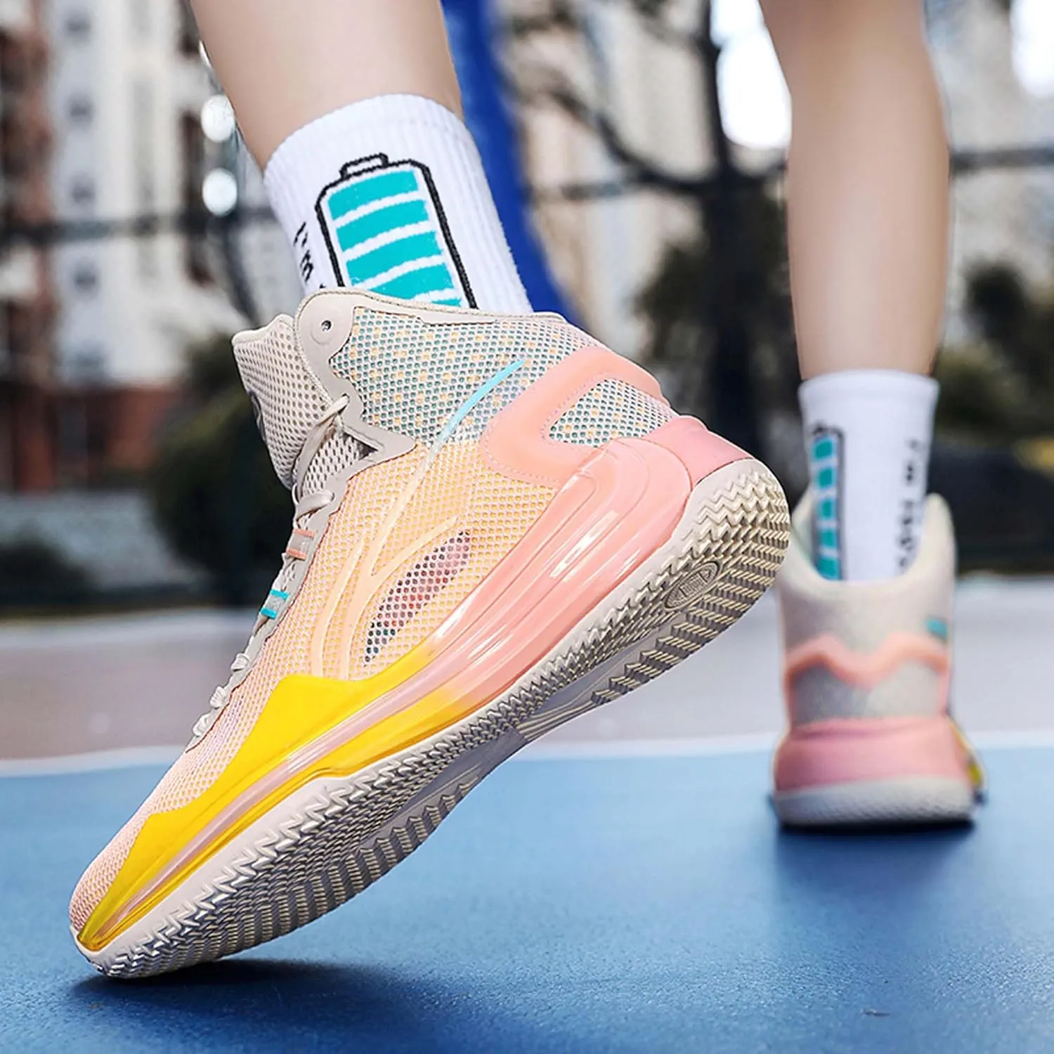 Men's High Top Basketball Shoes, Indoor or Court Outdoor Teenage Basketball Sneakers Anti-Slip Breathable Women's Tennis Running Trainers Fashion Sports Men and Women's Shoes