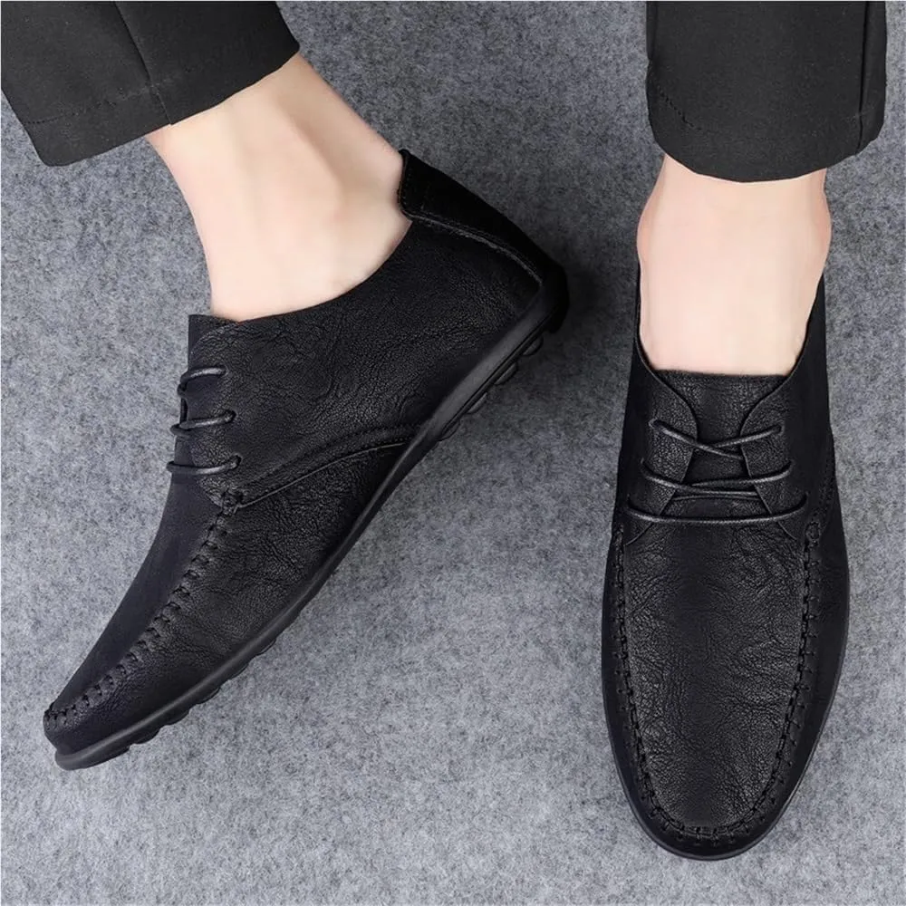 Men's Leather Dress Shoes Italian Oxford Formal Shoes Breathable Moccasins Stylish Black Loafers Non Slip Low Top Anti-Slip Casual