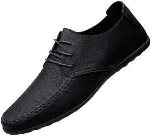 Men's Leather Dress Shoes Italian Oxford Formal Shoes Breathable Moccasins Stylish Black Loafers Non Slip Low Top Anti-Slip Casual