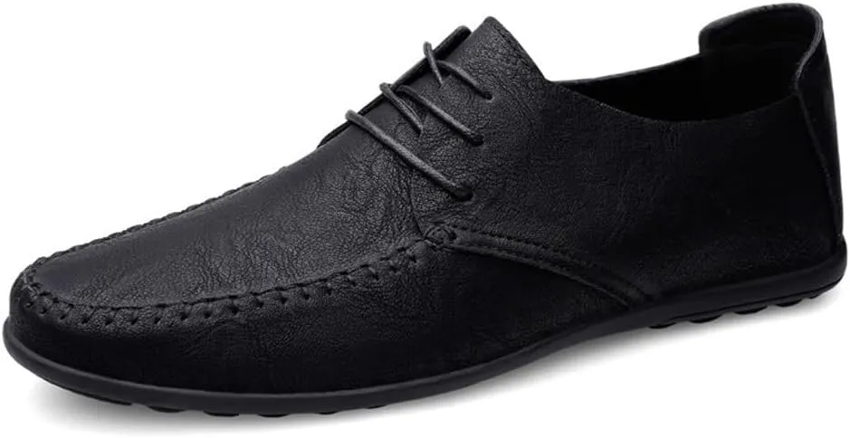 Men's Leather Dress Shoes Italian Oxford Formal Shoes Breathable Moccasins Stylish Black Loafers Non Slip Low Top Anti-Slip Casual