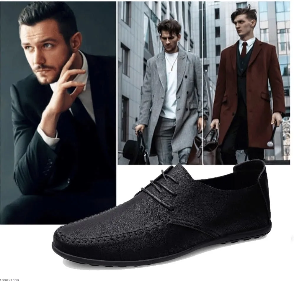 Men's Leather Dress Shoes Italian Oxford Formal Shoes Breathable Moccasins Stylish Black Loafers Non Slip Low Top Anti-Slip Casual