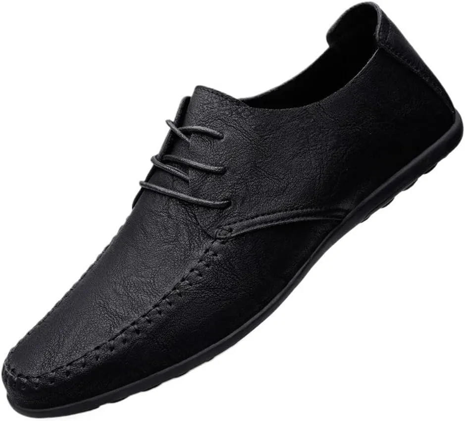Men's Leather Dress Shoes Italian Oxford Formal Shoes Breathable Moccasins Stylish Black Loafers Non Slip Low Top Anti-Slip Casual