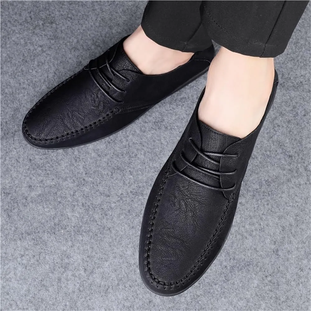 Men's Leather Dress Shoes Italian Oxford Formal Shoes Breathable Moccasins Stylish Black Loafers Non Slip Low Top Anti-Slip Casual