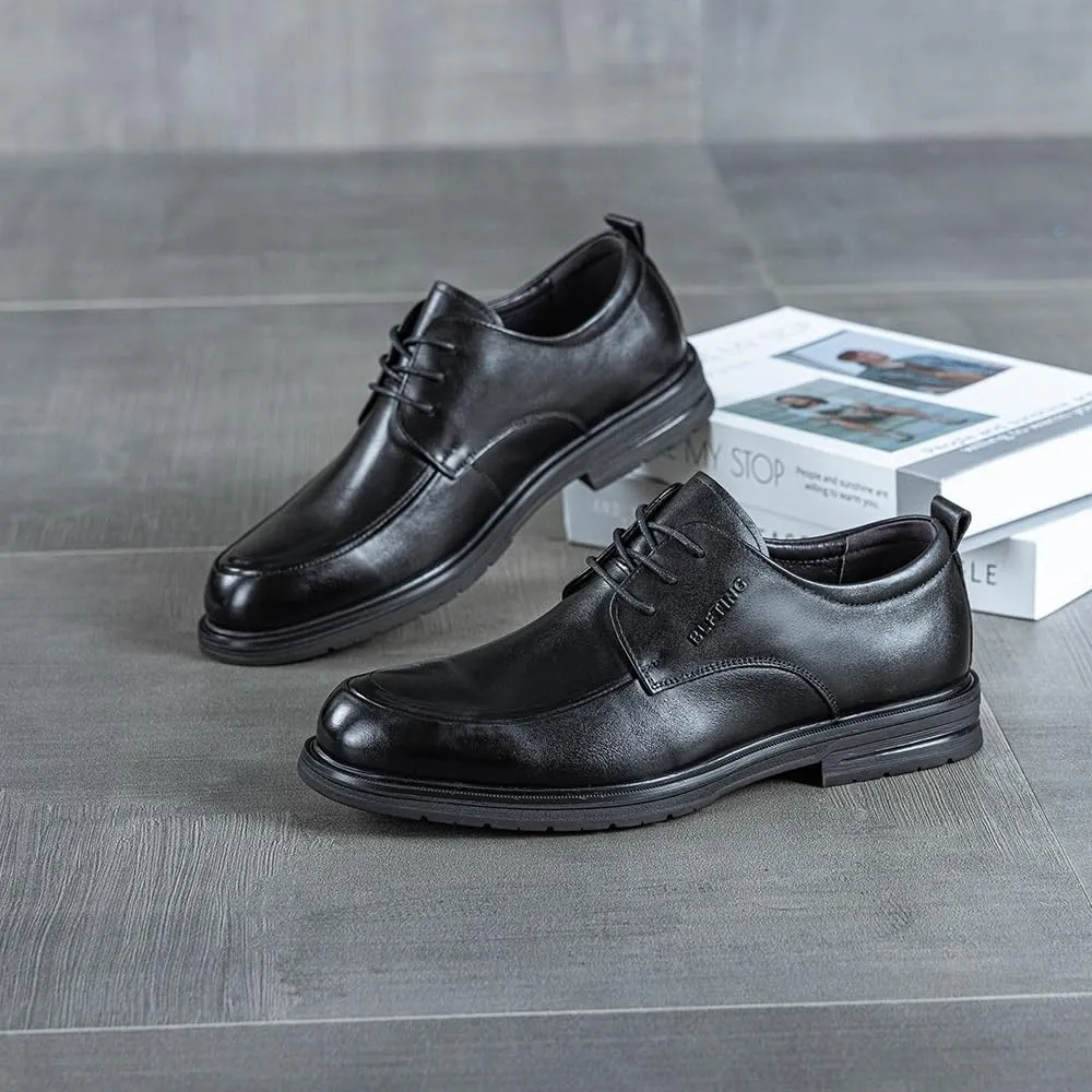 Men's Leather Oxfords Summer Lace Up Fashion Casual Classic Dress Shoes Fashion Pointed Toe Slip-On Derby Flat Boat Shoes for Driving Walking Wedding Outdoor Indoor Size