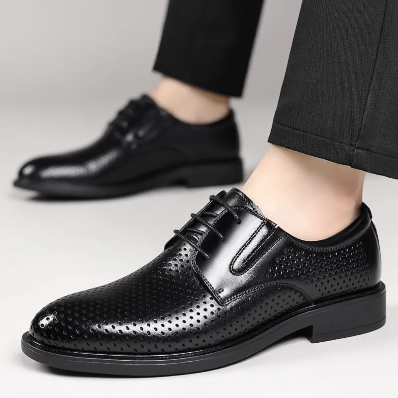 Men's Leather Oxfords Summer Lace Up Fashion Casual Classic Dress Shoes Fashion Pointed Toe Slip-On Derby