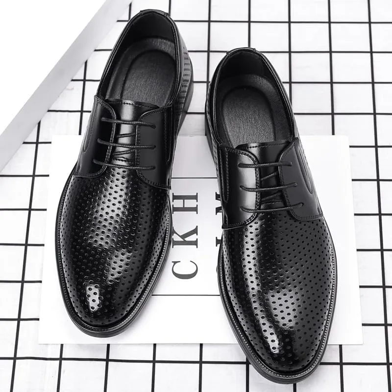 Men's Leather Oxfords Summer Lace Up Fashion Casual Classic Dress Shoes Fashion Pointed Toe Slip-On Derby
