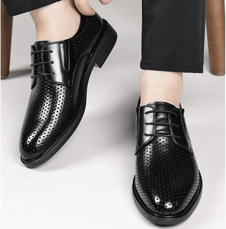 Men's Leather Oxfords Summer Lace Up Fashion Casual Classic Dress Shoes Fashion Pointed Toe Slip-On Derby