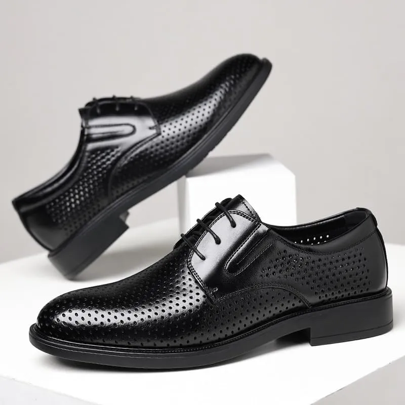 Men's Leather Oxfords Summer Lace Up Fashion Casual Classic Dress Shoes Fashion Pointed Toe Slip-On Derby
