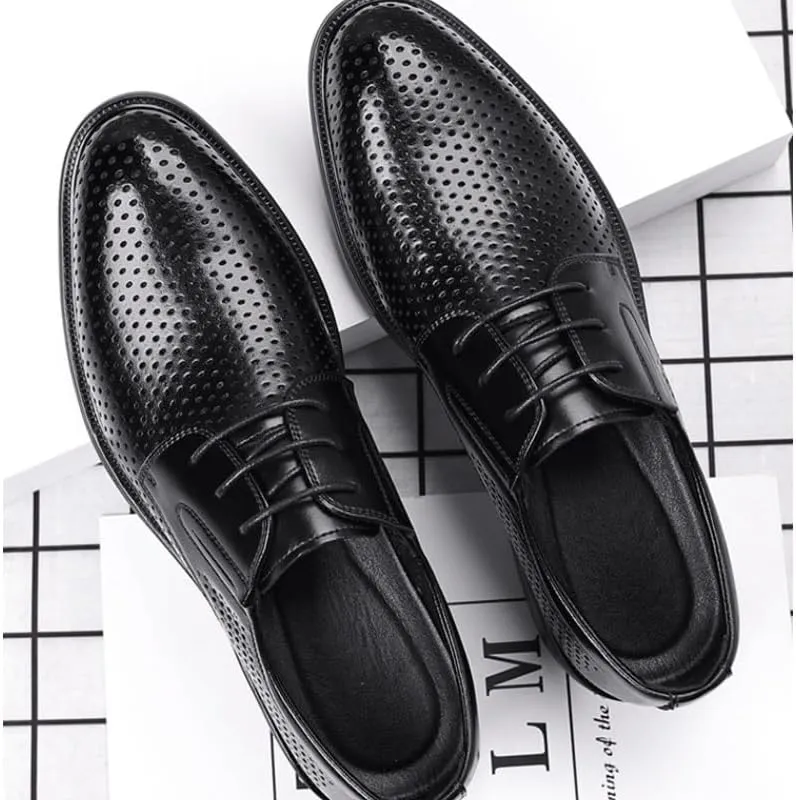 Men's Leather Oxfords Summer Lace Up Fashion Casual Classic Dress Shoes Fashion Pointed Toe Slip-On Derby
