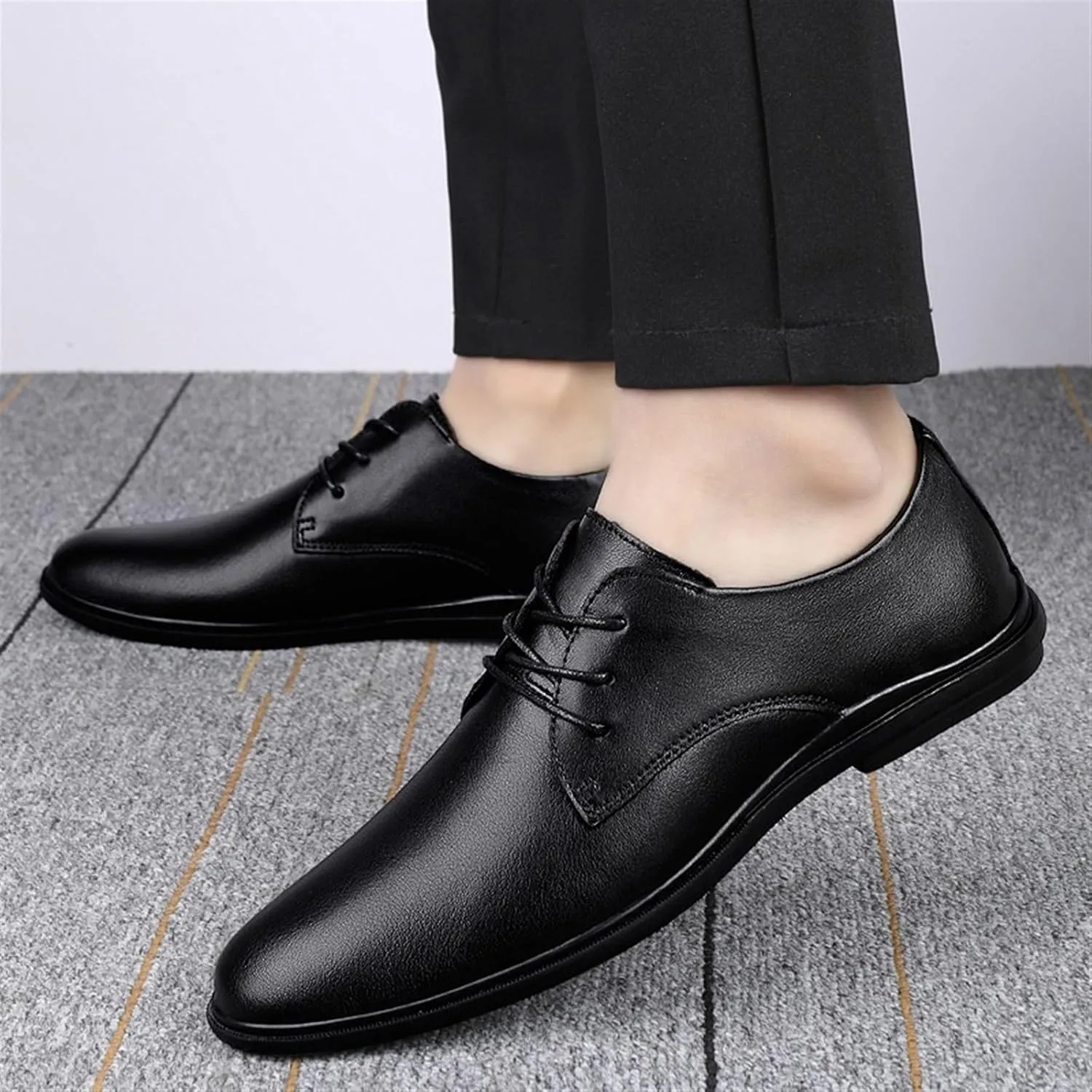 Mens Leather Shoes Wedding Office Classic Lace Up Low Top Leather Business Casual Men's Dress Shoes