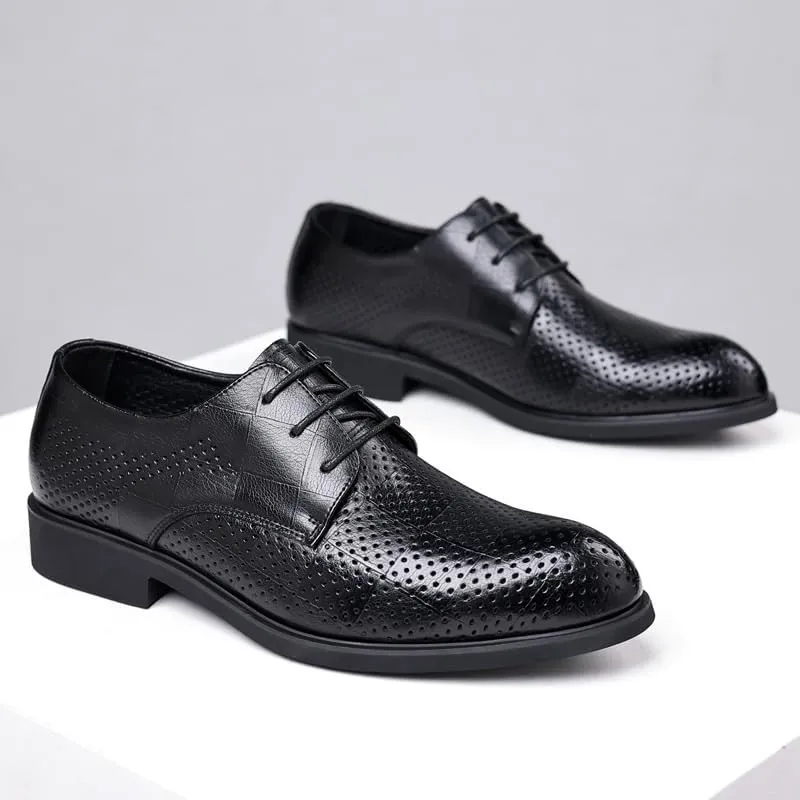 Men's Lightweight Leather Slip-Resistant Loafers - Summer Business Casual Shoes with Moisture-Wicking Lining, Air-Cushioned Midsole for Weddings and Special Events