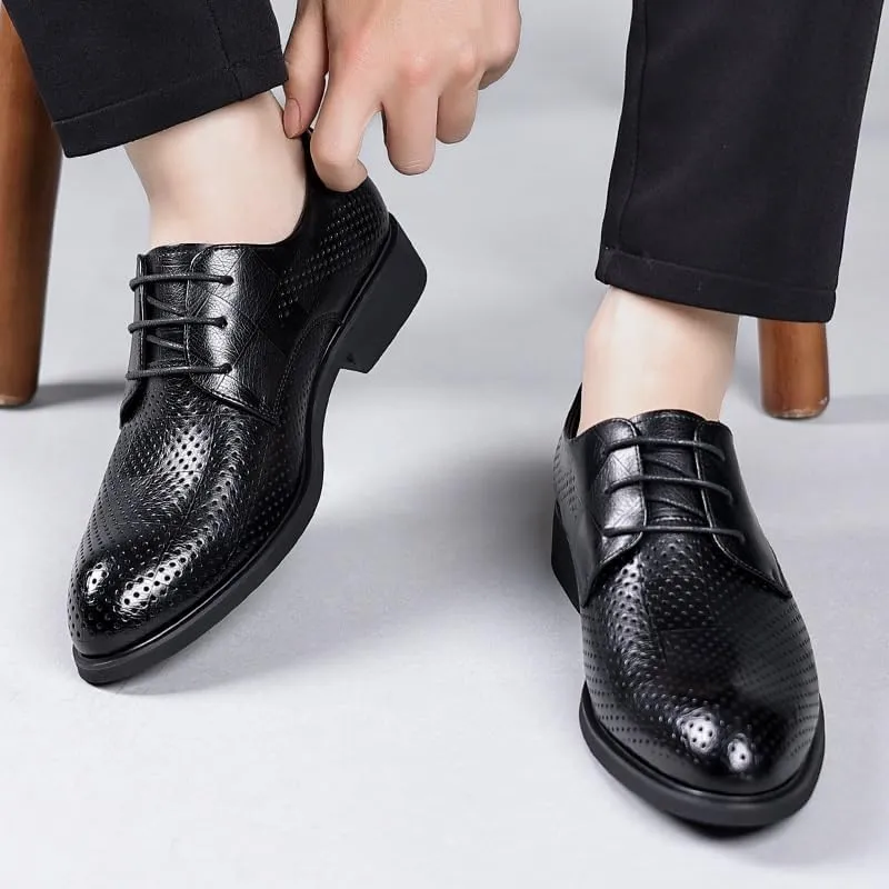Men's Lightweight Leather Slip-Resistant Loafers - Summer Business Casual Shoes with Moisture-Wicking Lining, Air-Cushioned Midsole for Weddings and Special Events