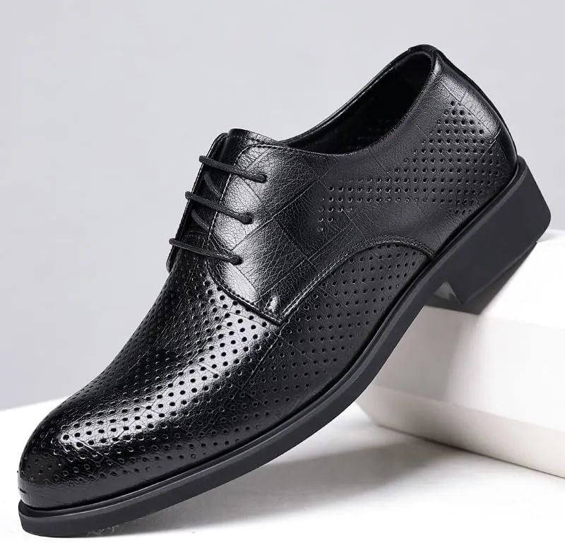 Men's Lightweight Leather Slip-Resistant Loafers - Summer Business Casual Shoes with Moisture-Wicking Lining, Air-Cushioned Midsole for Weddings and Special Events