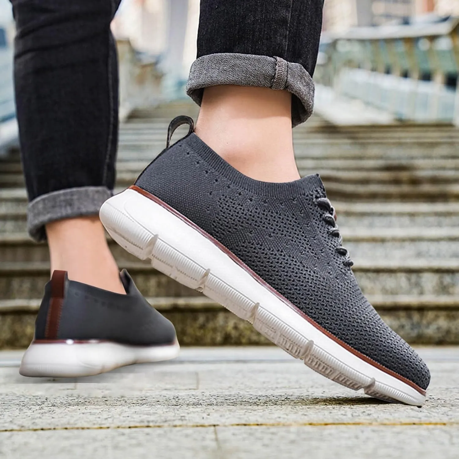 Men's Lightweight Non Slip Barefoot Shoes Business Mesh Breathable Walking Shoe Lightweight Work Shoes for Men