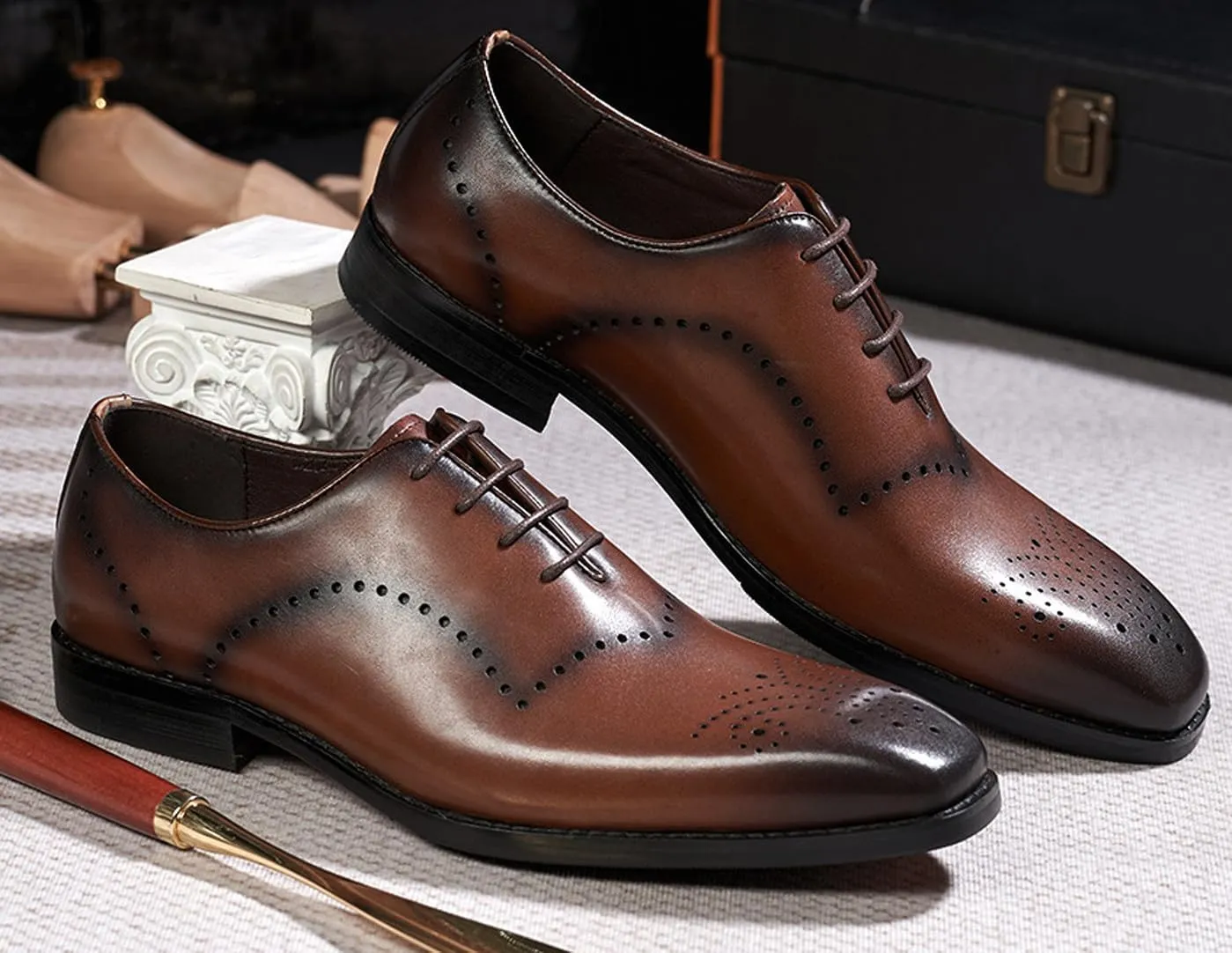 Mens Oxfords Formal Dress Suit Shoes Genunie Leather Wingtip Brogues Modern Shoes Men's Fashion Prom Wedding Business Casual Derby Comfortable Tuxedo Shoes for Men