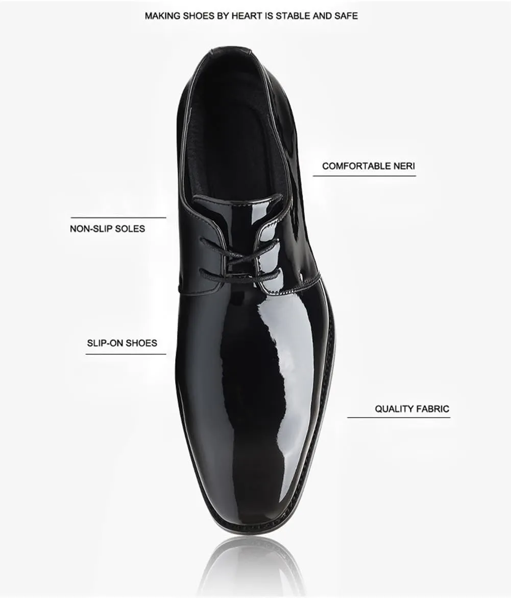 Men's Patent Leather Tuxedo Dress Shoes Classic Lace-up Formal Business Comfortable Oxford Wedding Shoes