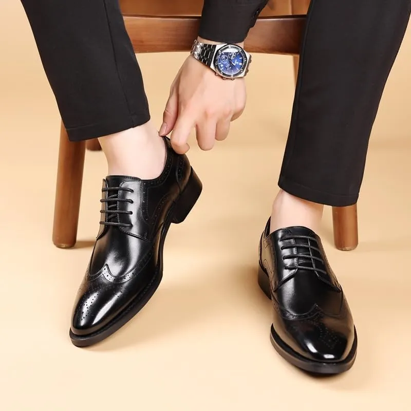 Men's Premium Derby Shoes - Breathable Leather Dress Oxfords Business Casual Formal Wedding Prom Tuxedo Party Comfort Footwear