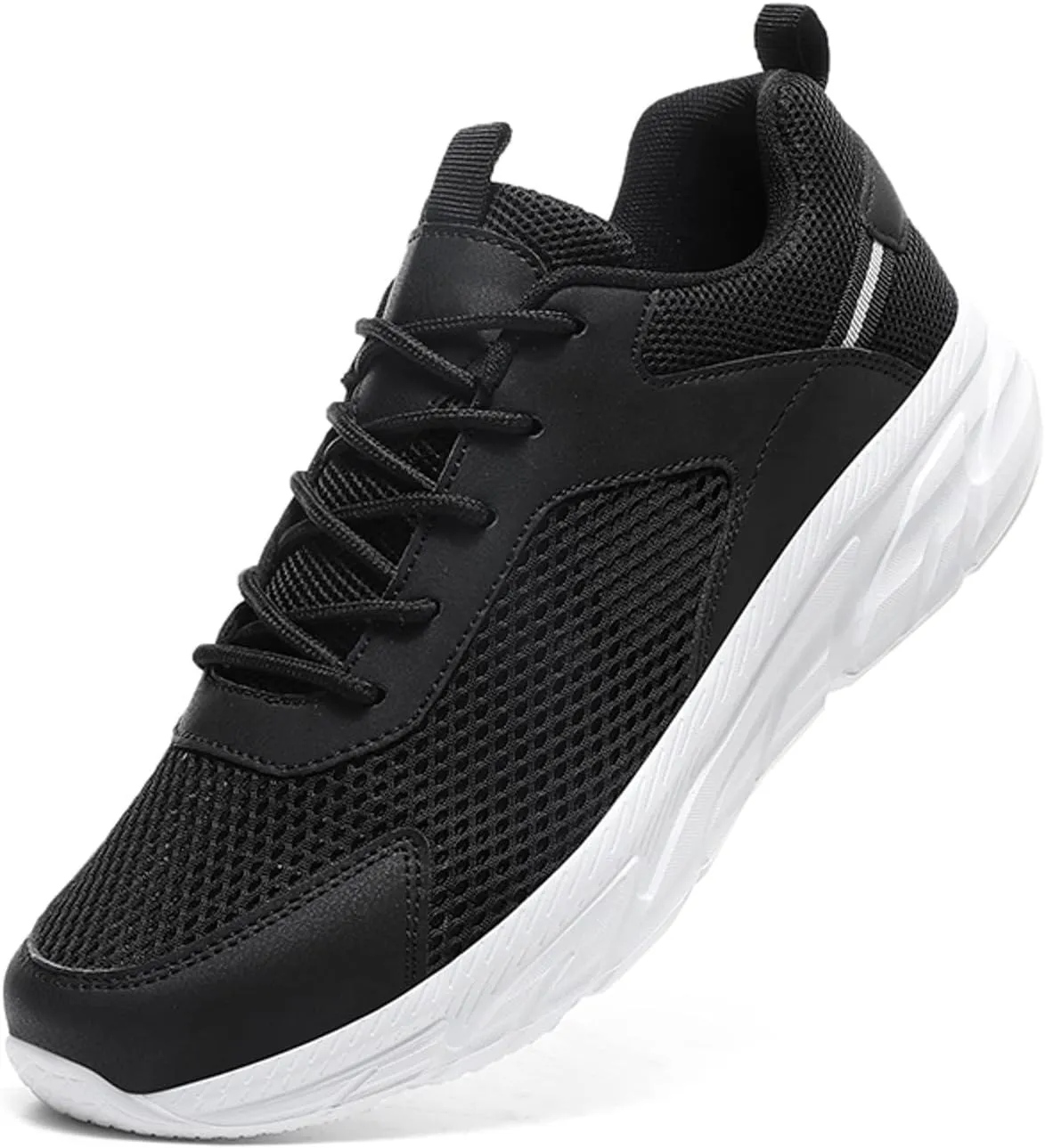 Men's Running Shoes Ultra Lightweight Breathable Walking Shoes Lace Up Non Slip Thick Sole Athletic Fashion Cushion Sneakers Mesh Workout Casual Sports Footwear Daily Work Shoe for Men