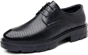Men's Shiny Patent Leather Dress Shoes Fashion Slip-On Pointed Toe Anti-Slip Mid Chunky Heels Formal Dress Breathable Comfortable Business Lace Up Oxford Shoes