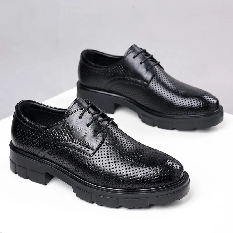Men's Shiny Patent Leather Dress Shoes Fashion Slip-On Pointed Toe Anti-Slip Mid Chunky Heels Formal Dress Breathable Comfortable Business Lace Up Oxford Shoes