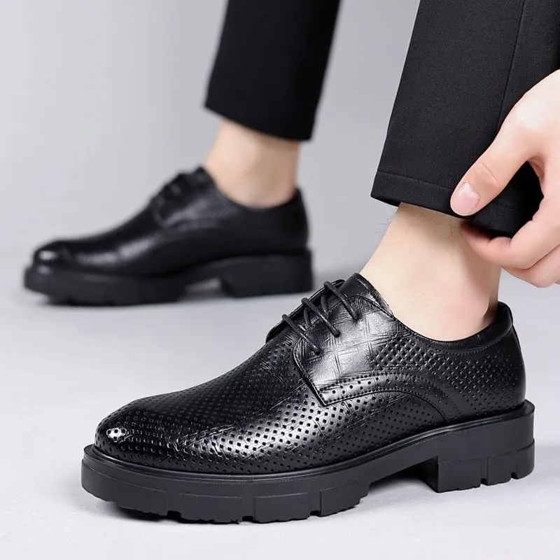 Men's Shiny Patent Leather Dress Shoes Fashion Slip-On Pointed Toe Anti-Slip Mid Chunky Heels Formal Dress Breathable Comfortable Business Lace Up Oxford Shoes