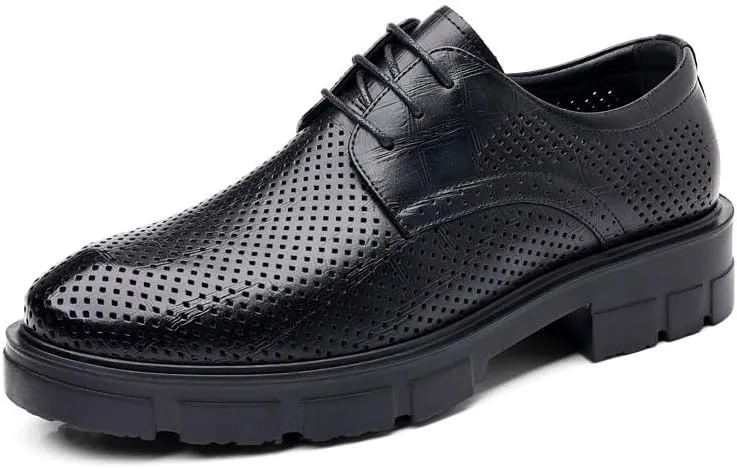 Men's Shiny Patent Leather Dress Shoes Fashion Slip-On Pointed Toe Anti-Slip Mid Chunky Heels Formal Dress Breathable Comfortable Business Lace Up Oxford Shoes
