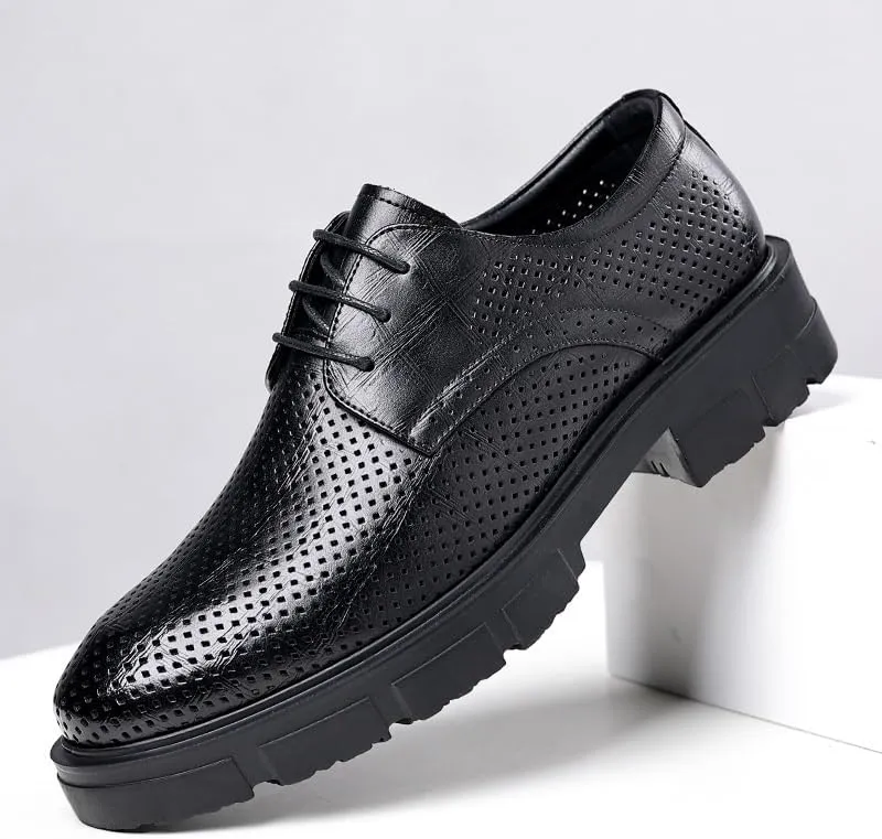 Men's Shiny Patent Leather Dress Shoes Fashion Slip-On Pointed Toe Anti-Slip Mid Chunky Heels Formal Dress Breathable Comfortable Business Lace Up Oxford Shoes