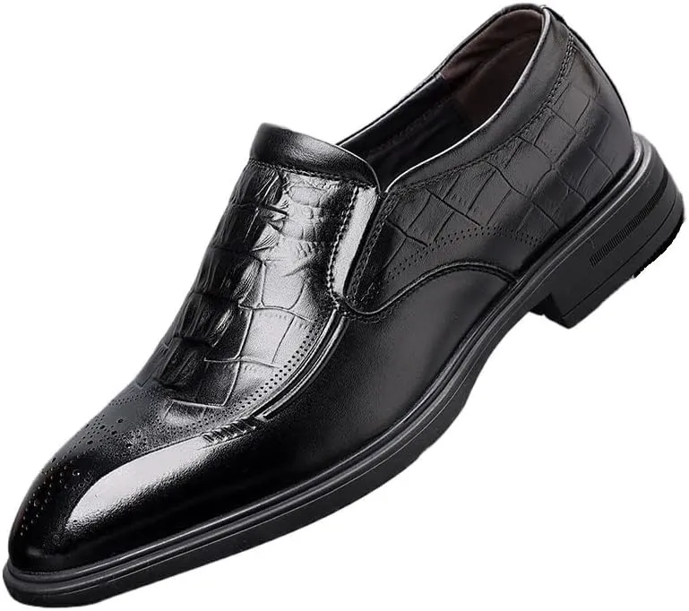 Men's Slip-On Pointed Toe Derby Shoes Genuine Leather Comfortable Dress Shoes Classic Formal Business Oxfords Shoes