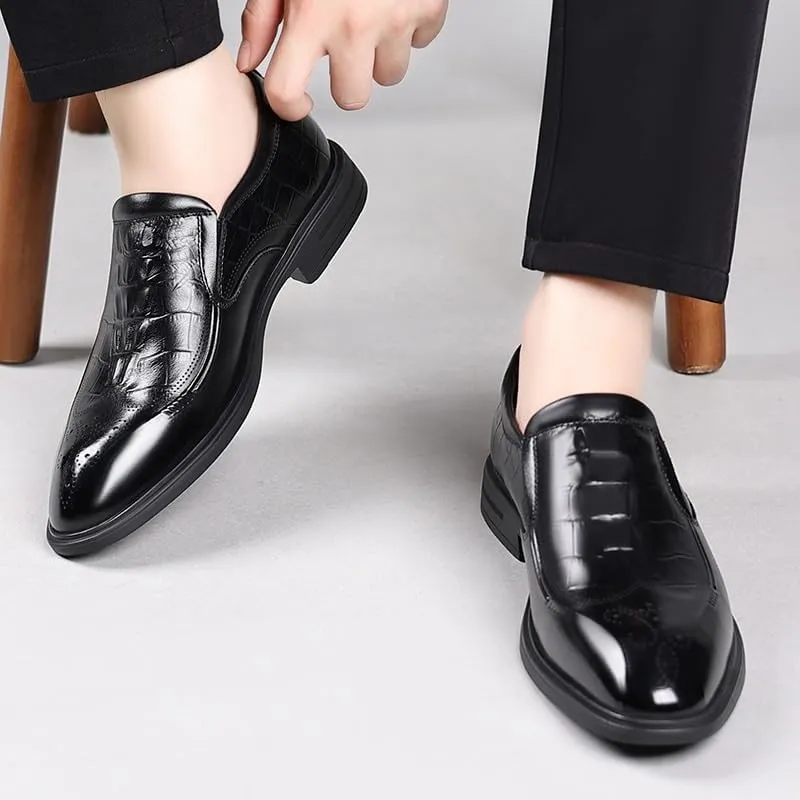 Men's Slip-On Pointed Toe Derby Shoes Genuine Leather Comfortable Dress Shoes Classic Formal Business Oxfords Shoes