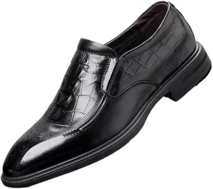Men's Slip-On Pointed Toe Derby Shoes Genuine Leather Comfortable Dress Shoes Classic Formal Business Oxfords Shoes