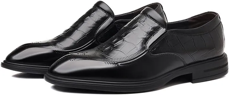 Men's Slip-On Pointed Toe Derby Shoes Genuine Leather Comfortable Dress Shoes Classic Formal Business Oxfords Shoes
