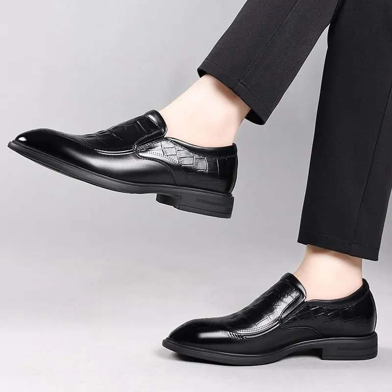 Men's Slip-On Pointed Toe Derby Shoes Genuine Leather Comfortable Dress Shoes Classic Formal Business Oxfords Shoes