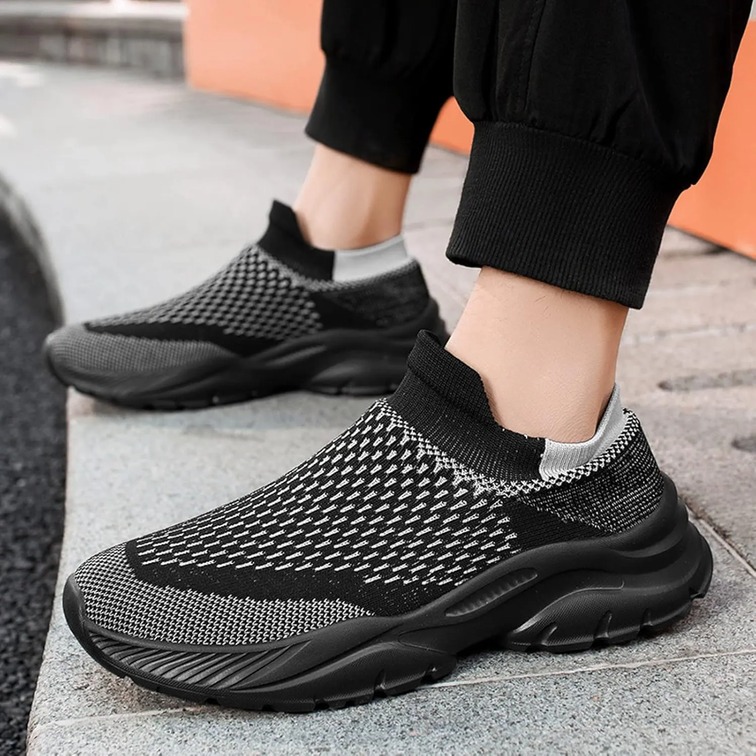 Mens Slip On Walking Shoes Cushion Running Shoes Trainers Athletic Gym Fitness Sport Sneakers Non Slip Arch Support Breathable Mesh Workout Fashion Breathable Comfortable Sneakers