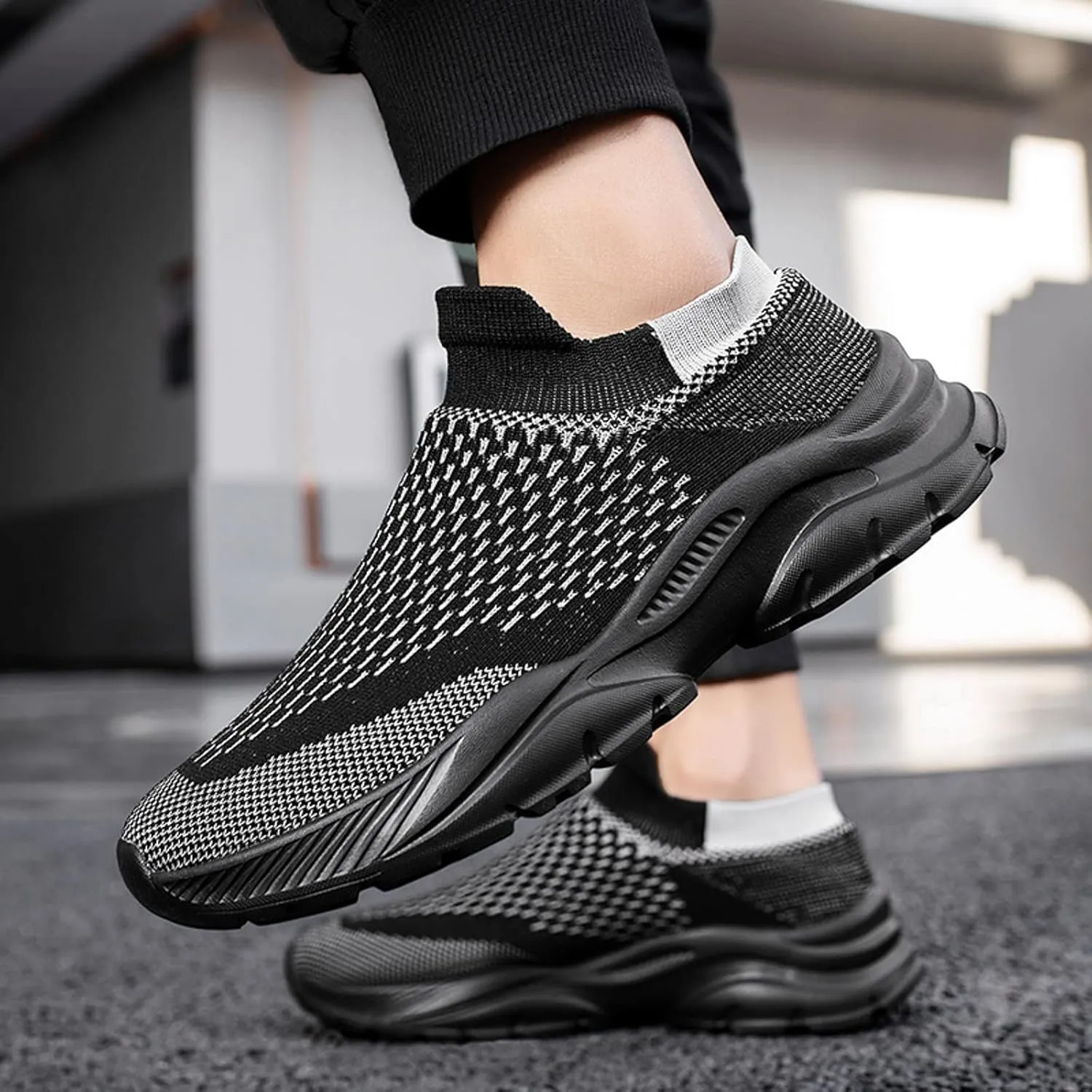 Mens Slip On Walking Shoes Cushion Running Shoes Trainers Athletic Gym Fitness Sport Sneakers Non Slip Arch Support Breathable Mesh Workout Fashion Breathable Comfortable Sneakers