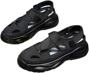 Men's Solid Colour Breathable Sandals, Comfy Non Slip Rubber Sole Durable Beach Water Shoes for Men's Outdoor Activities