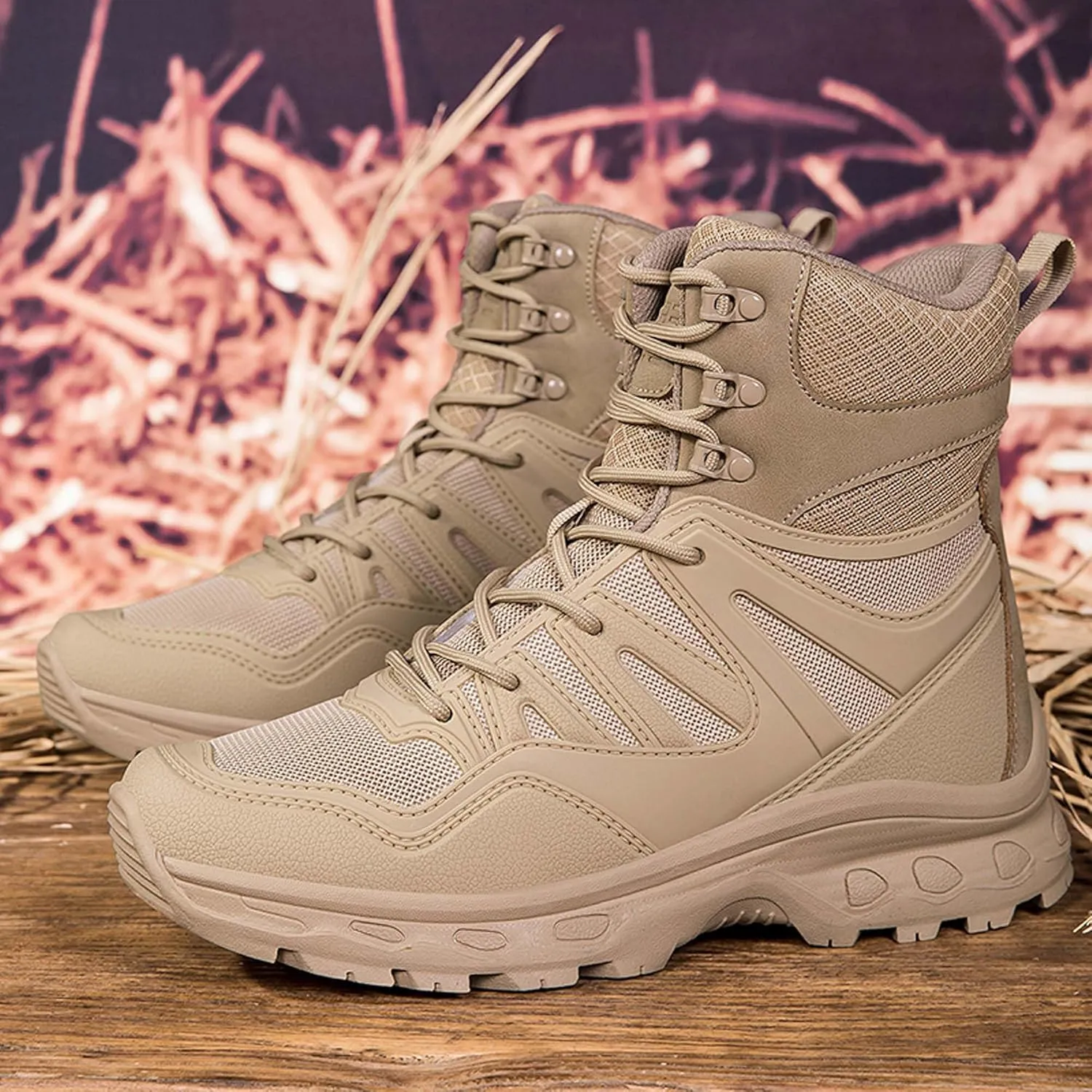 Men's Waterproof Anti-slip Wear-resistant Hiking Boots Military Training Boots Outdoor Hiking Breathable Boots high-top Lace-up Combat Boots Comfortable Work Boots