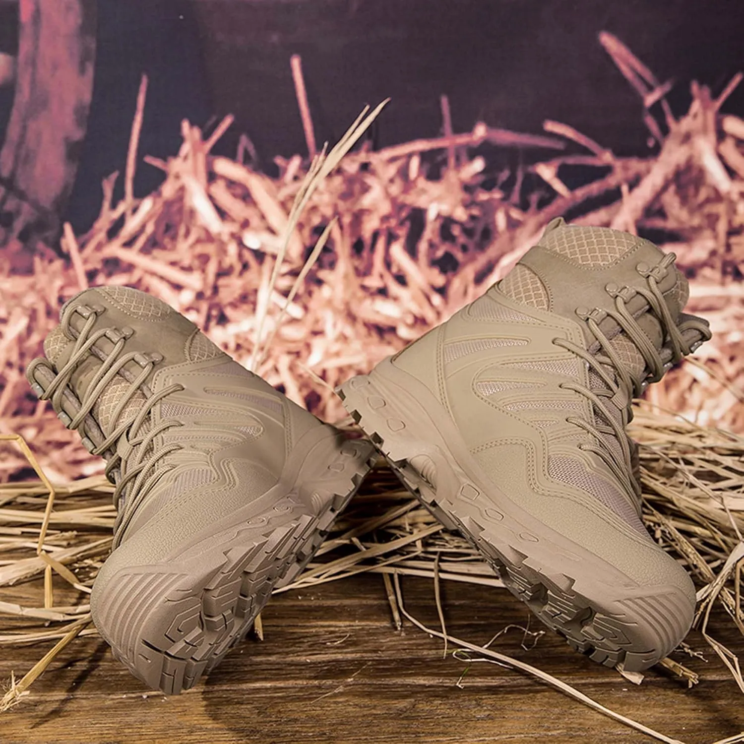 Men's Waterproof Anti-slip Wear-resistant Hiking Boots Military Training Boots Outdoor Hiking Breathable Boots high-top Lace-up Combat Boots Comfortable Work Boots