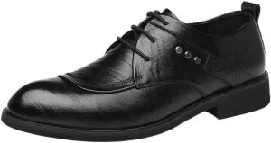 Men's Wingtip Brogue Oxford Shoes Vintage Style Leather Dress Shoes for Weddings & Corporate Events, Burnished Toe Cap