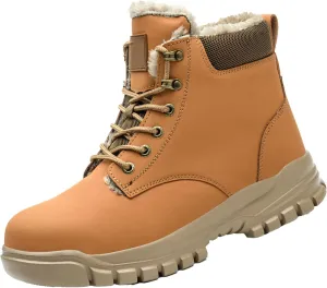 Mens Work Boots Composite Hiking Sneakers with Warm Fur Lining Womens Working Shoes Soft Toe Mid Waterproof Outdoor Botas Lightweight Hike Grounded Footwear