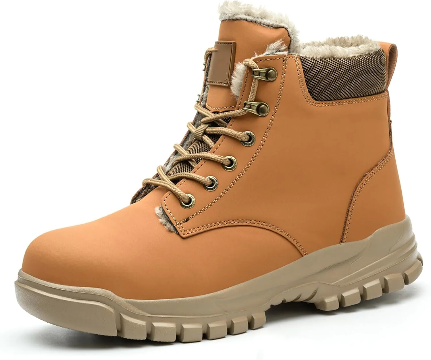 Mens Work Boots Composite Hiking Sneakers with Warm Fur Lining Womens Working Shoes Soft Toe Mid Waterproof Outdoor Botas Lightweight Hike Grounded Footwear