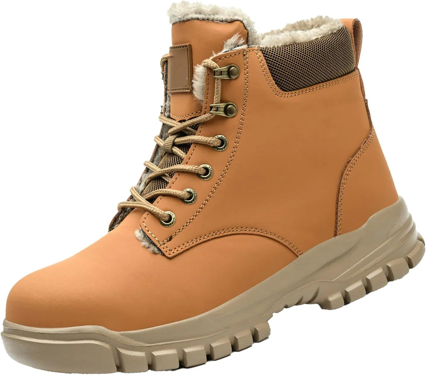 Mens Work Boots Composite Hiking Sneakers with Warm Fur Lining Womens Working Shoes Soft Toe Mid Waterproof Outdoor Botas Lightweight Hike Grounded Footwear