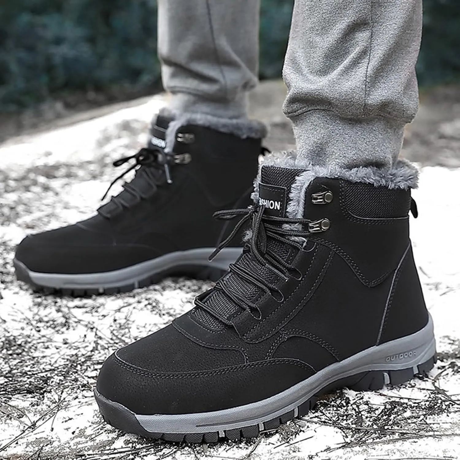 Mens Work Boots Slip On Hiking Sneakers Warm Fur Lined Women's Safety Toe Shoes Non Slip Waterproof Outdoor Shoes Lightweight Hike Grounded Footwear